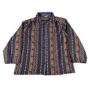 Vintage Pykettes Shirt Womens XL Aztec Geometric Country Chic Button Up 3/4